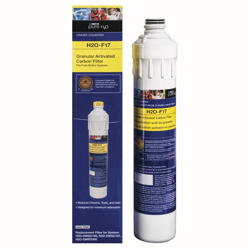Watts Premier H2O-F17 Pure H2O GAC Carbon Filter Replacement for H2O-DWGC100, H2O-DWGC101, H2O-DWRO300 Under Counter Water Filtration Systems, Push Button Design - Image 3